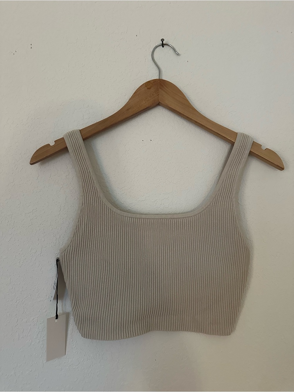 Aritzia Ribbed Square-Neck Crop Tank - Beige
